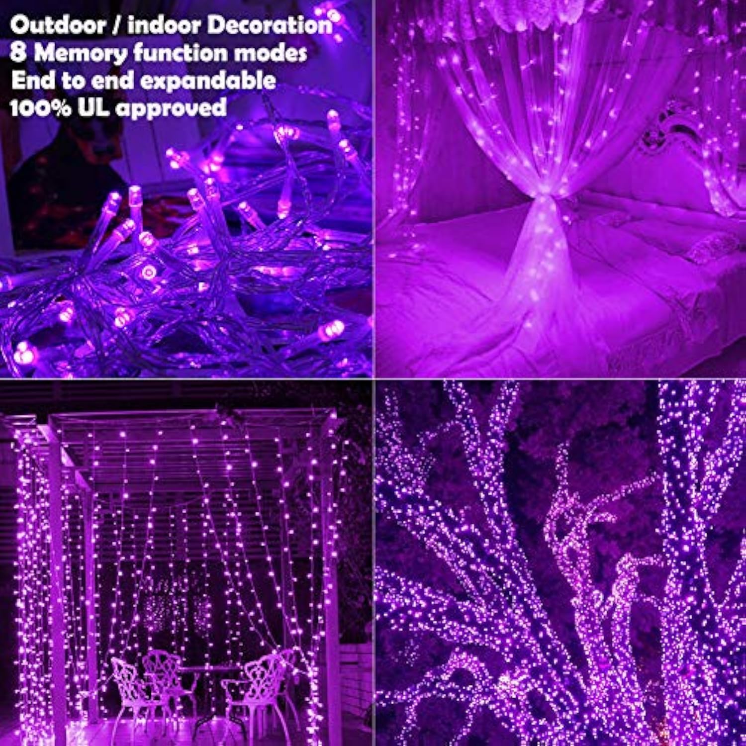 Purple String Lights Christmas - 320 Led 35M/115Ft 8 Modes End-To-End Plug In Indoor/Outdoor Waterproof Decorative Insid
