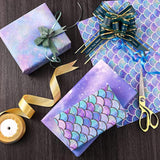 Birthday Wrapping Paper Folded For Girls Kids Baby Women Mermaid Scale Scallop Galaxy 4 Styles Of Gift Wrapping Paper For Weddings Graduation Anniversaries 12 Sheets 20 X 29 Inch