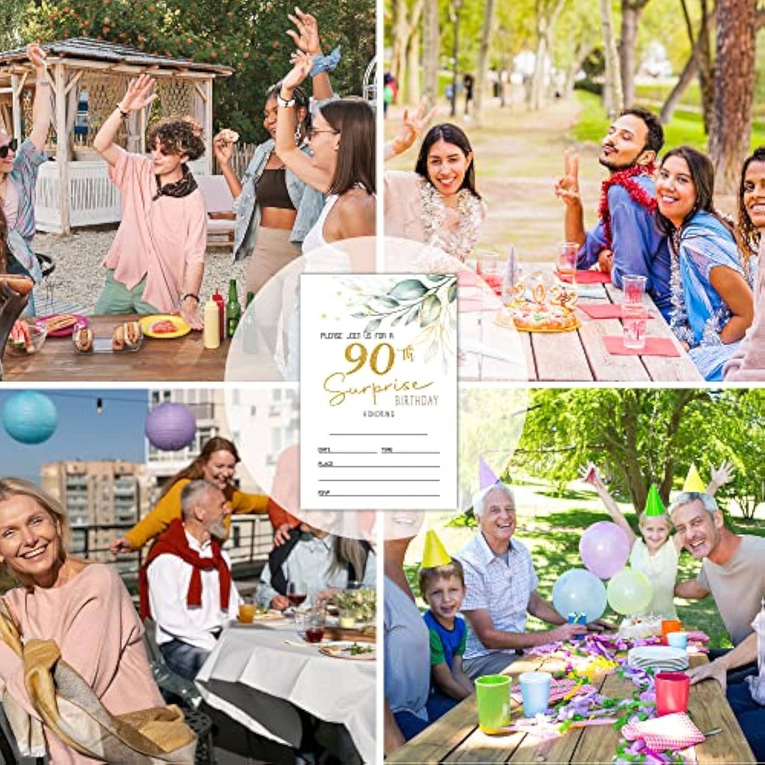 90Th Birthday Fill-In Invitations Cards With Envelopes (20 Count)?Greenery Surprise Birthday Party Supplies Decorations, Birthday Invites For Woman/Man - B14