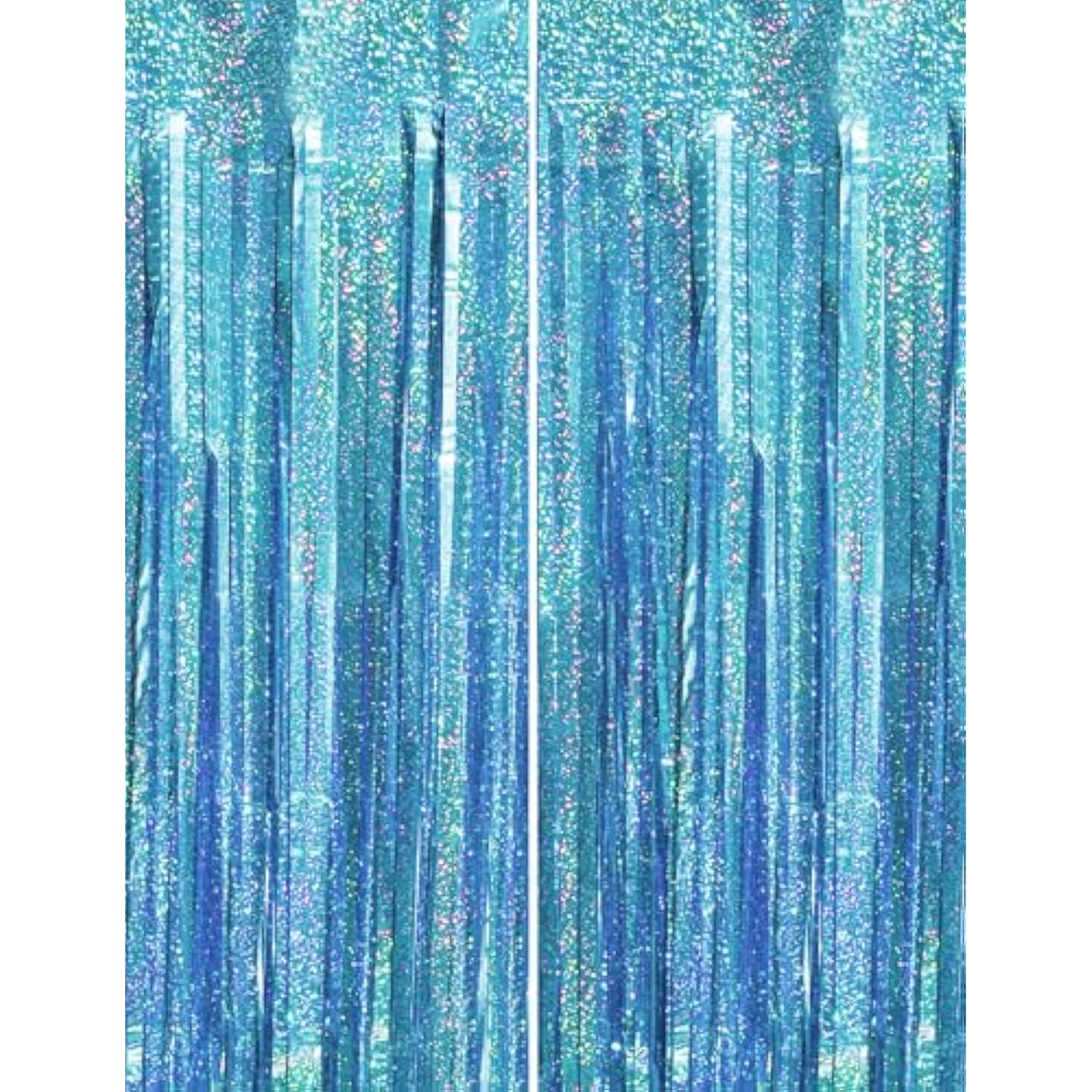 2Pcs Blue Ocean Princess Birthday Backdrop, Tinsel Streamers & Party Decor