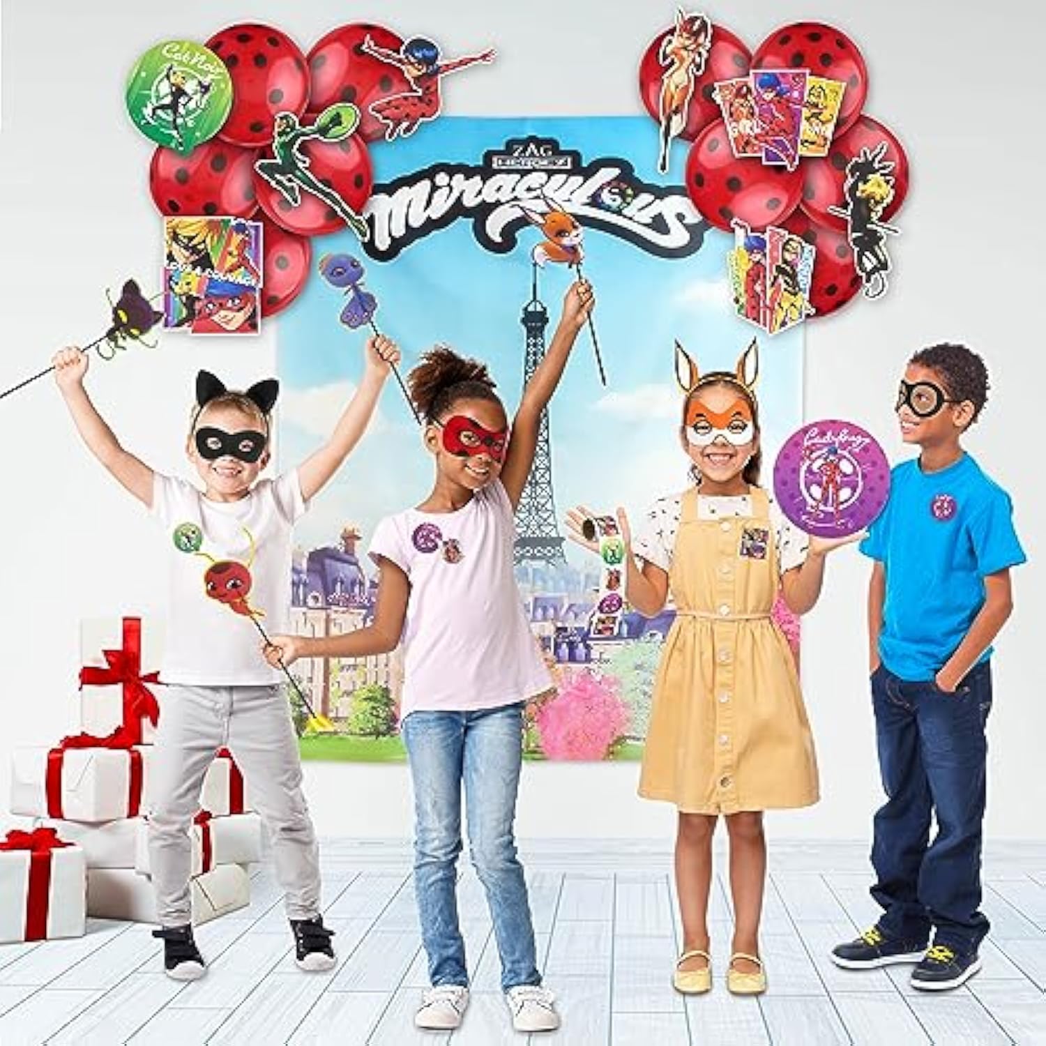 50 Pc Zag Heroez / Ladybug Themed Birthday Party Box Supplies, Backdrop & Props