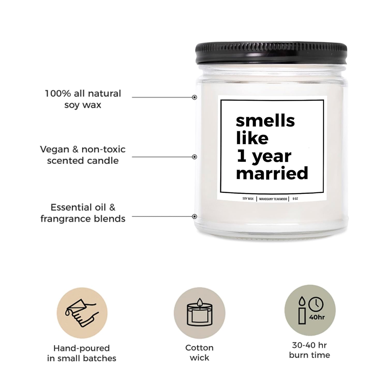 You Nique Designs 1St Wedding Anniversary Candle - One Year Candle Gifts - 1 Year Anniversary Candles For Wife, Husband, Couples, Him, Her - First Wedding Anniversary (Mahogany Teakwood)