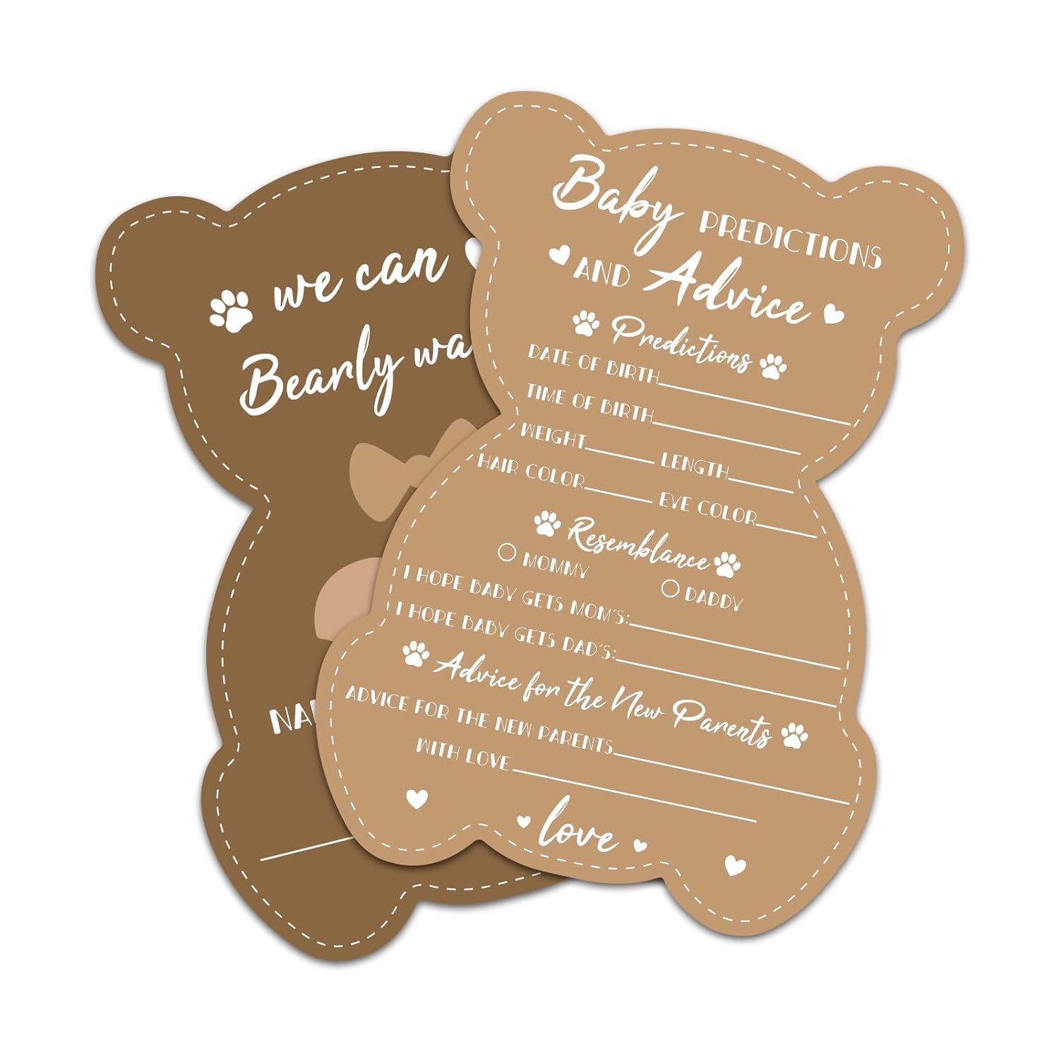 Brown Bear Shape 50 Pcs Baby Prediction, Advice & Wishes Cards For The Parent-To-Be, Baby Shower Games - 5X7In Baby Prediction For Fun Gender Reveal Party, Guess The Due Date