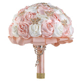 Handmade Wedding Flowers Bouquet Round Holding Bridal Bouquet Toss Artificial Rose Bunch For Bride Bridesmaid Wedding Quinceanera (Light Salmon & Ivory, 8.7")