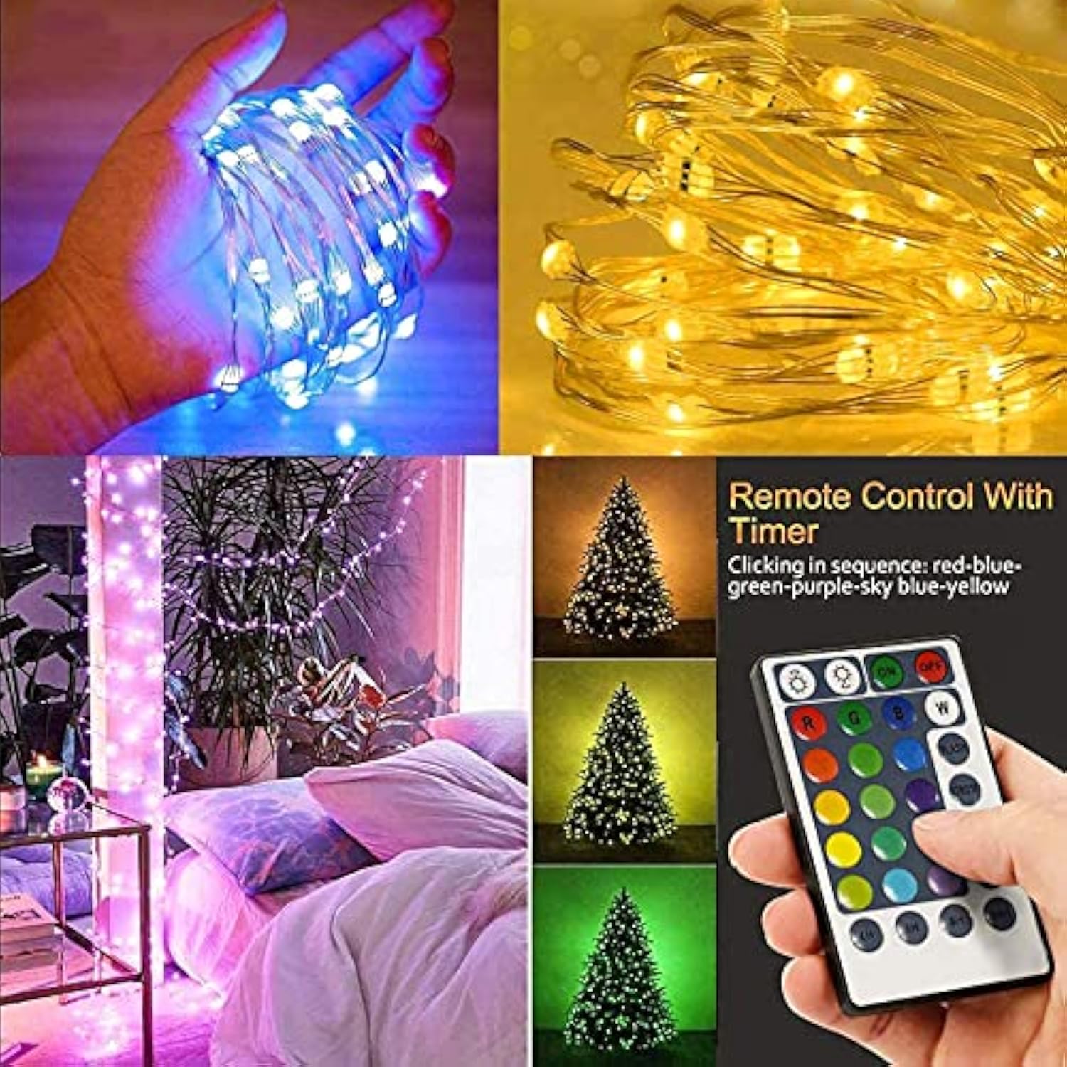 Fairy String Lights Battery Operated 16 Colors Changing Sliver Wire Lights 2 Ps 16.5 Ft 50 Led, Larger Rgb Bright Lights