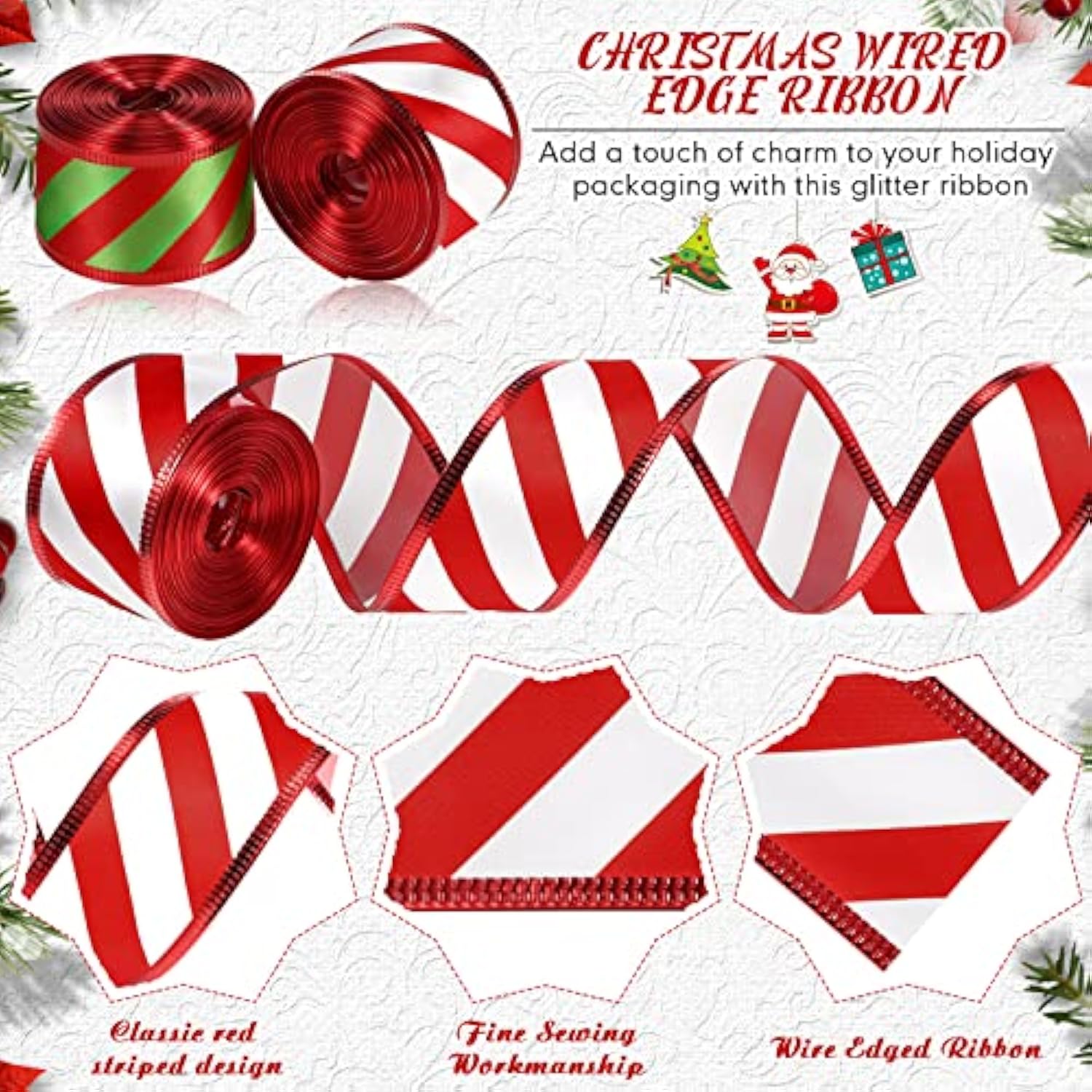 2 Rolls Ribbons For Christmas Tree Christmas Ribbon Wired Ribbon Satin