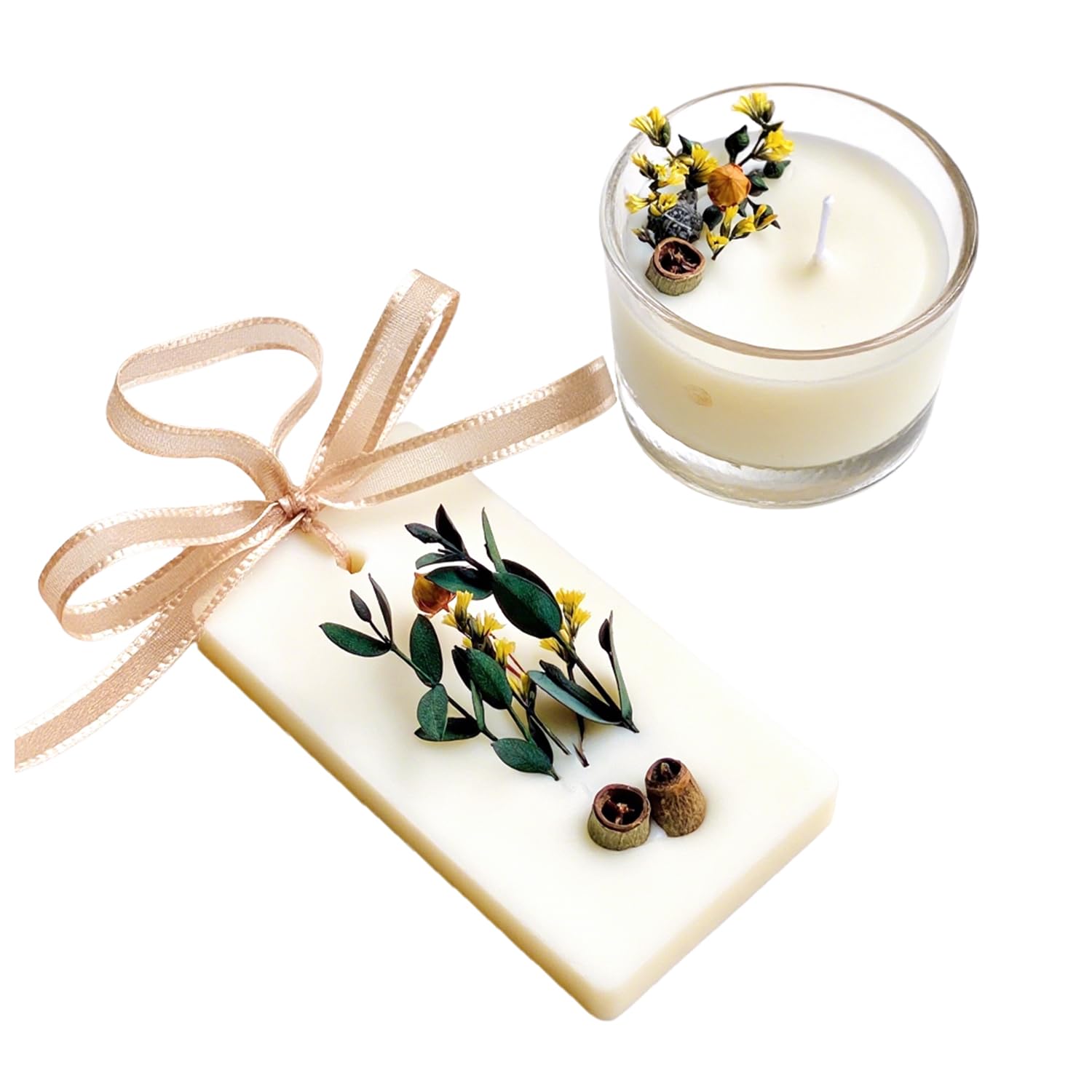 Scented Candle & Wax Melts Gift Set - Wish Series: English Pear & Freesia, Soy Beeswax Blend With Dried Flowers, 6-Hour Burn For Home Decor, Home Scented & Birthday Women Gifts