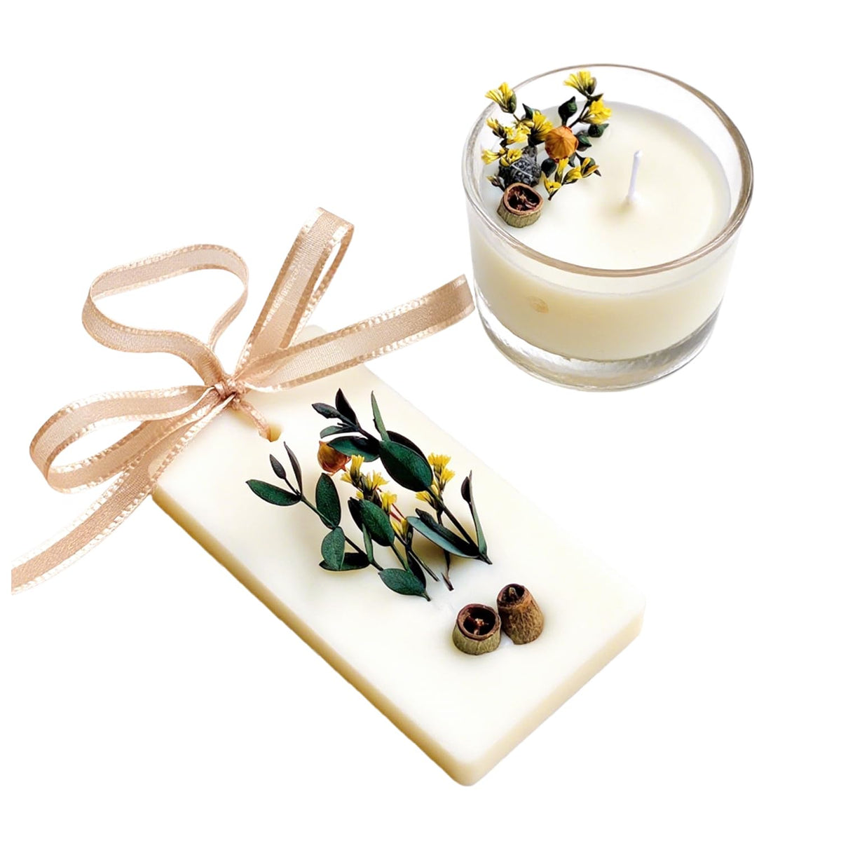 Scented Candle & Wax Melts Gift Set - Wish Series: English Pear & Freesia, Soy Beeswax Blend With Dried Flowers, 6-Hour Burn For Home Decor, Home Scented & Birthday Women Gifts