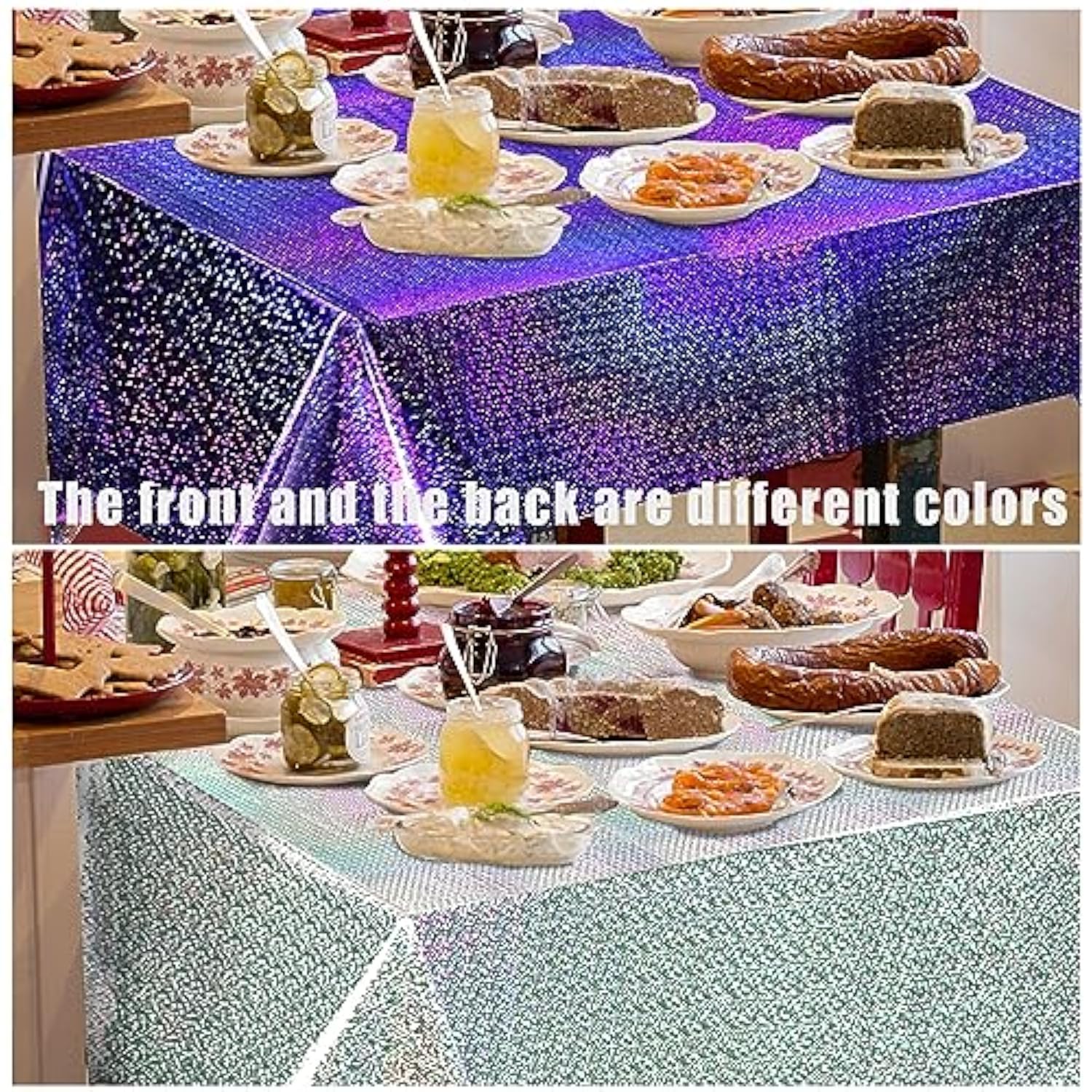 Silver Glitter Plastic Tablecloth Cover For Parties Iridescent Plastic Tablecloths Disposable Laser Rectangle Table Covers Foil Tablecloth Party Birthday Bridal Wedding Decoration (Silver, 2)