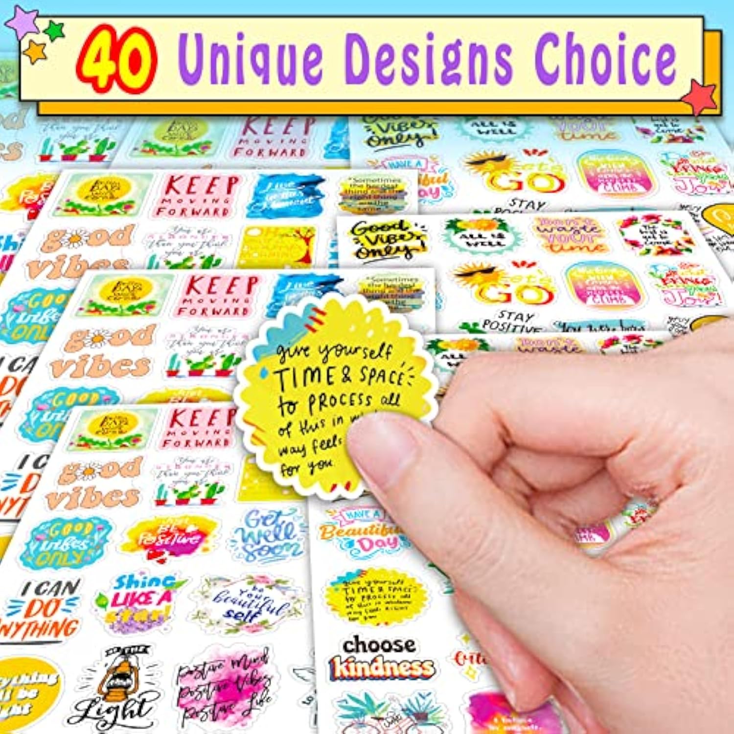 800Pcs Inspirational Quote Stickers For Envelope Seal, Thank You Card Christmas Card, Gift Box, 40Sheets Motivational Stickers For Encouraging Kids, Teens, Friends, Teachers, Affirmation Sticker