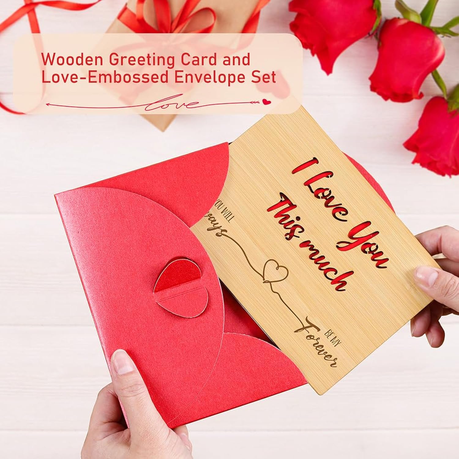 Husband Valentines Day Card, 5 Year 5Th Wood Anniversary Card For Wife, Wooden Valentine Card For Him Her Boyfriend Girlfriend, I Love You Will Always Be My Forever Card For Mom Daughter