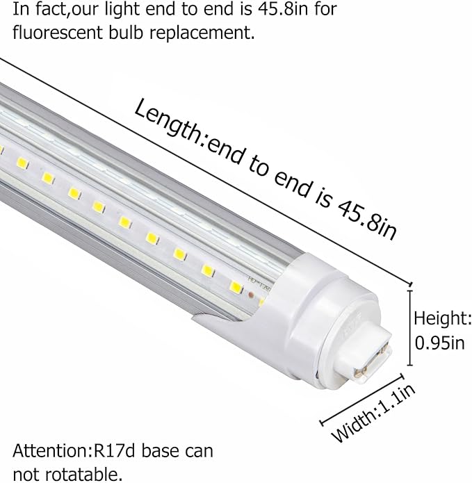 6 Pack 4FT T8 LED Tube Lights 36W 3600LM 5000K R17D Base Ballast Bypass Sign Shop Lights