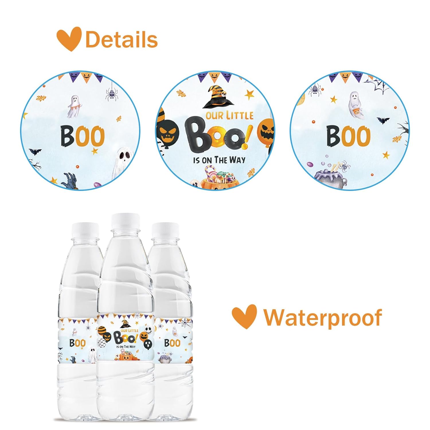 32 Pcs Our Little Boo Is On The Way Water Bottle Labels, Gender Reveal Water Bottle Labels, Welcome Baby Bottle Wrappers, Ghost Themed Baby Shower Party Decorstions