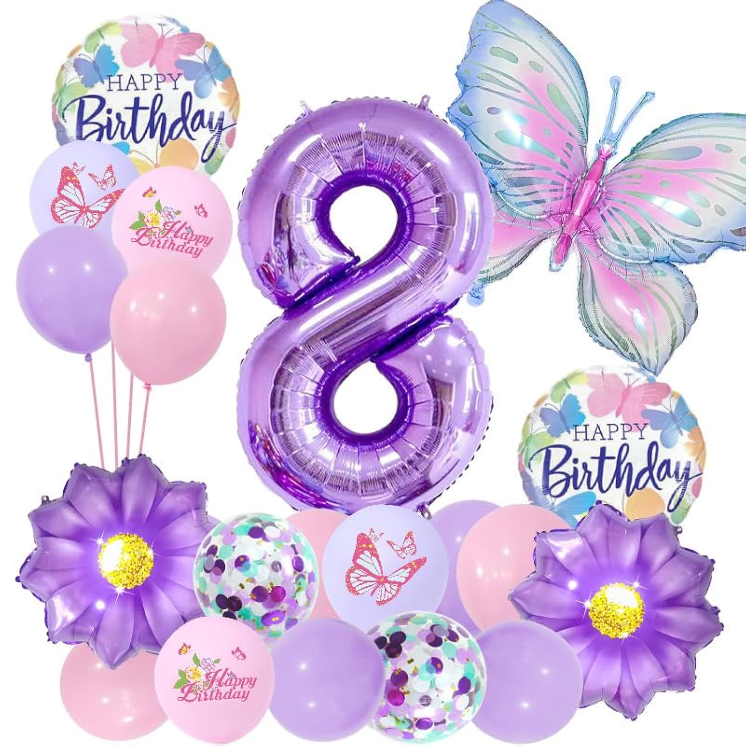 Butterfly 8th Birthday Decorations 20pcs Purple Balloon Set
