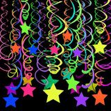 56pcs Neon Hanging Swirls — UV Glow Streamers for Blacklight Party Decor