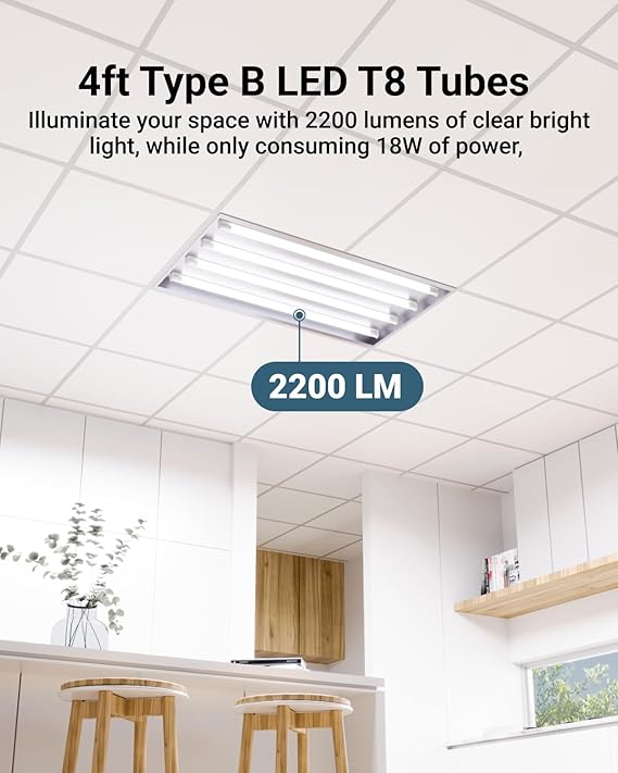 10 Pack 4FT T8 LED Bulbs 18W 2200LM 6000K Single End Ballast Bypass Clear Lens