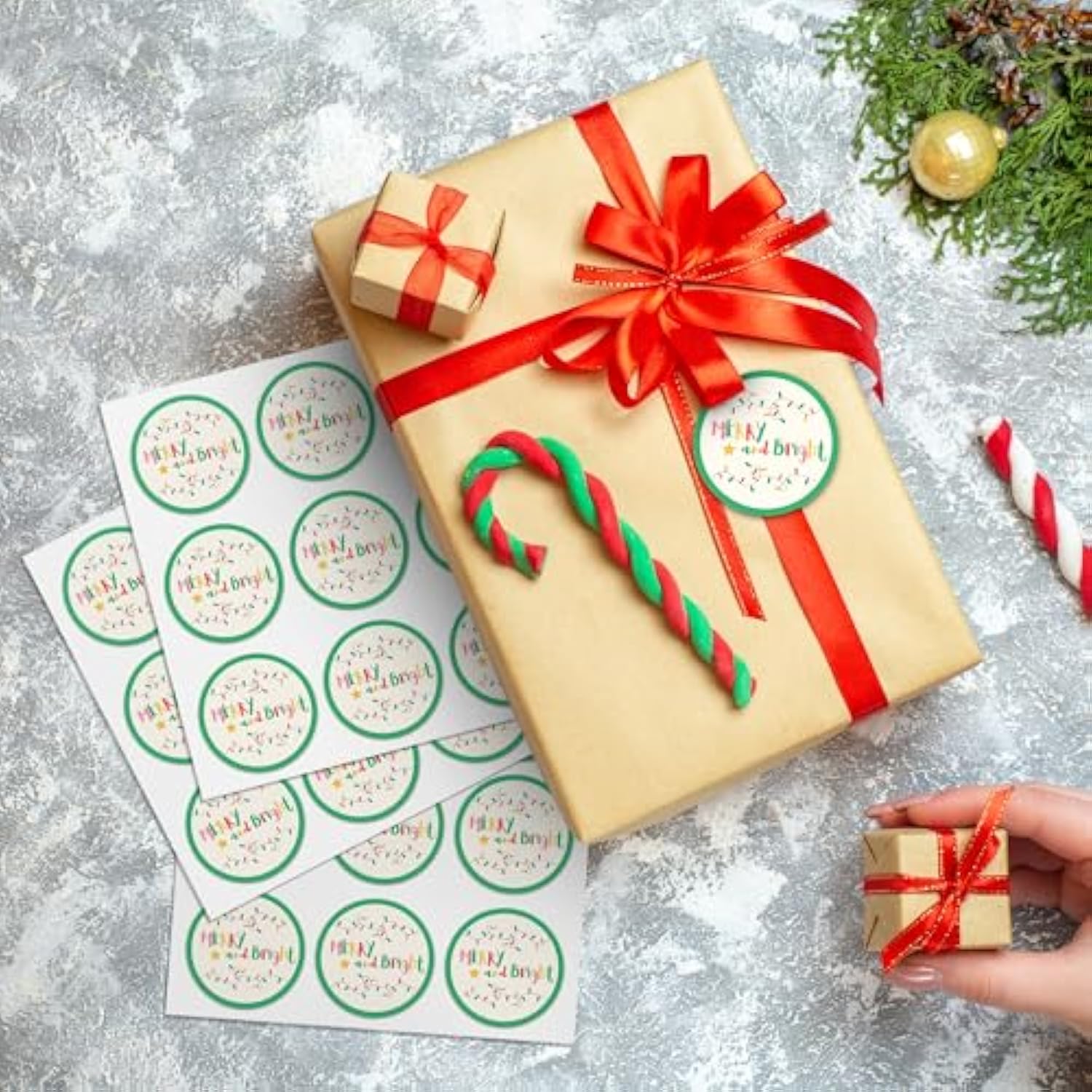 Merry And Bright Christmas Stickers | Christmas Envelope Seals | 1.4 Inch | Waterproof | Colorful Modern 135-Pack For Christmas Gifts, Holiday Stickers For Envelopes