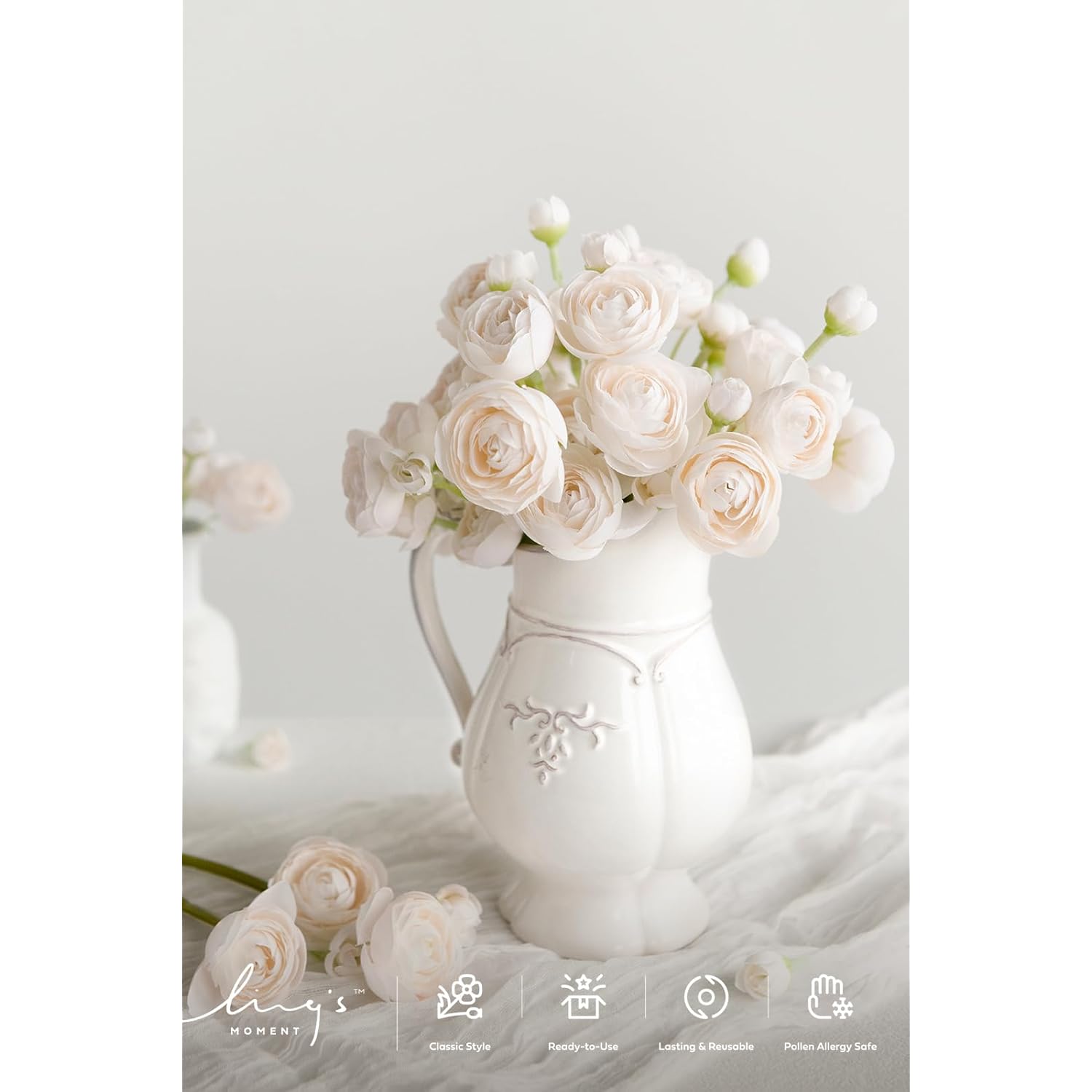 Ranunculus Artificial Flower, Faux Silk Mini Ranunculus Flowers For Diy Bouquet, Bulk Fake Wedding Filler Flowers For Centerpieces Arrangements Bridal Shower Decorations, Cream