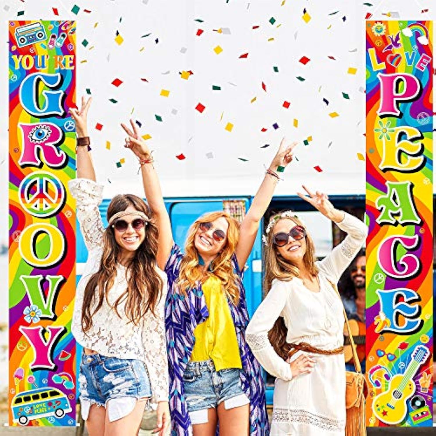 60s Hippie Party Scene Setters & Groovy Porch Sign for Rock Star Birthday