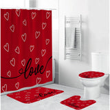 4Pcs Valentine'S Day Shower Curtain Set Love Heart Shower Curtain For Valentine'S Day Bathroom Decor With Anti-Slip Waterproof Bathtub Bathroom Rugs Toilet Lid Cover (Red)
