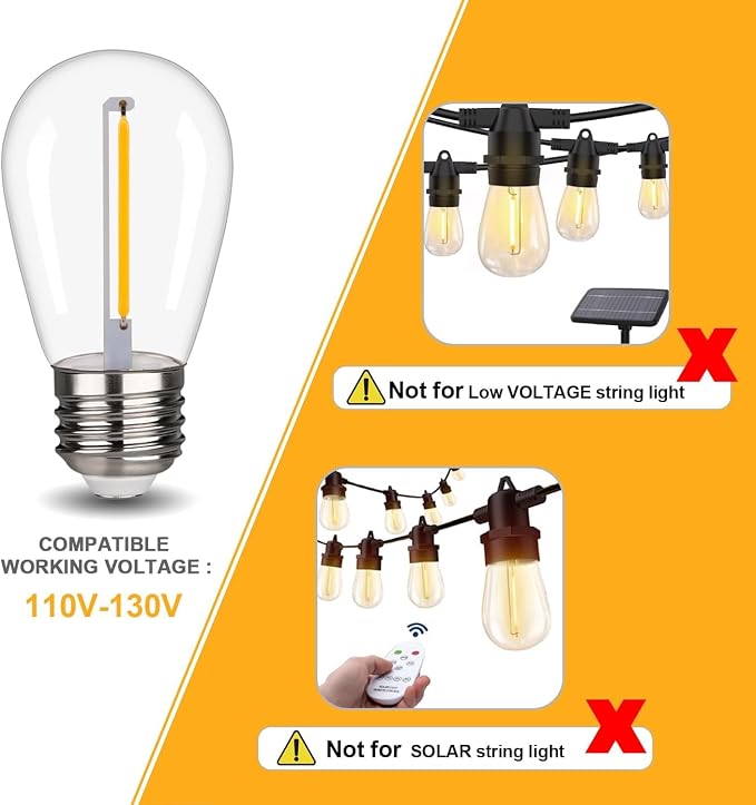 48 Pack S14 LED String Light Bulbs 1W Shatterproof Outdoor Replacement Bulbs E26 Base