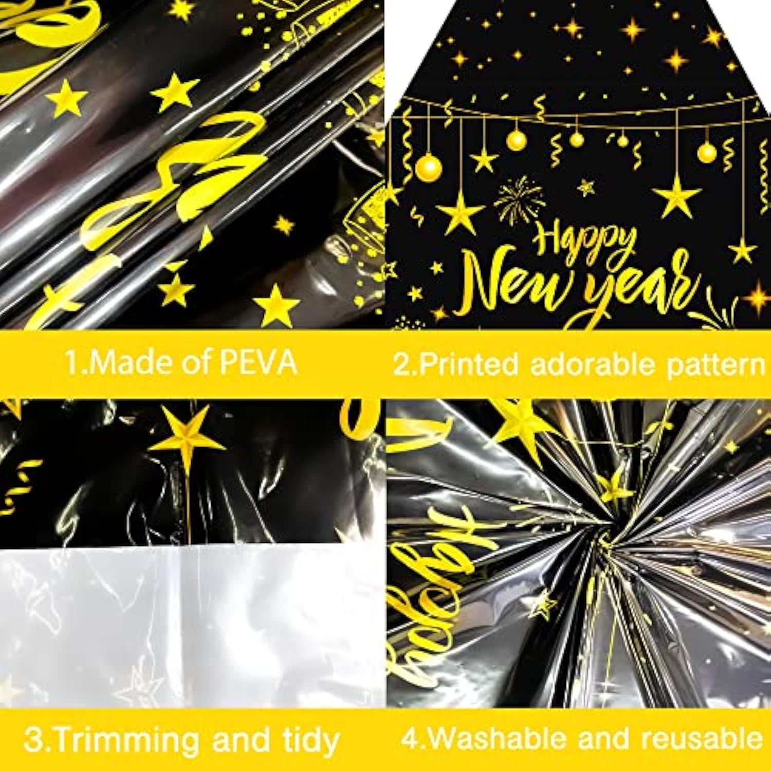 3pcs Happy New Year Tablecloth 108x54in 2026 Party Decorations