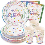Rainbow Birthday Party Set – 24 Plates, Napkins & Cups | Sturdy 400 GSM Tableware