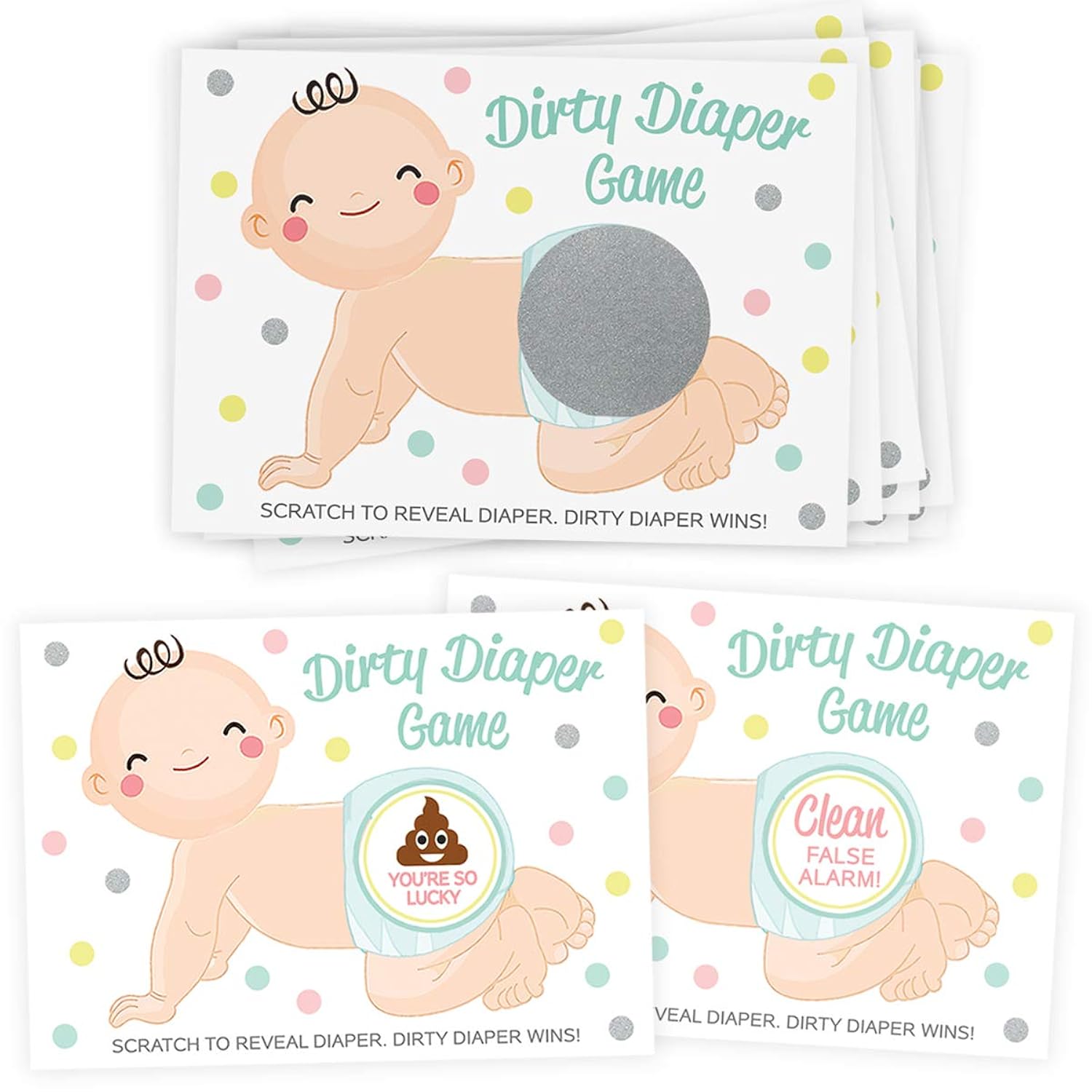 Baby Shower Game – Dirty Diaper Scratch Off Raffle, Boy Or Girl, 30 Cards And Stickers
