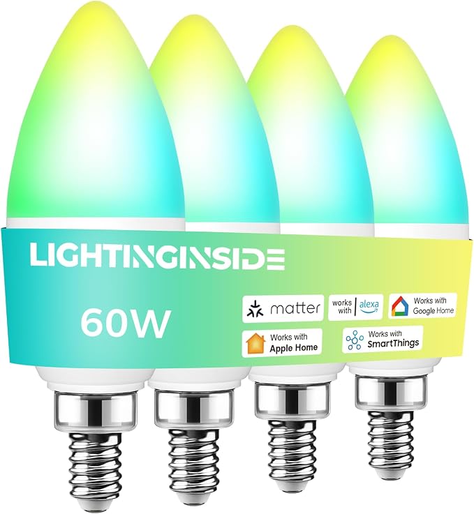 Smart E12 LED Bulbs 60W Equivalent RGBCW Candelabra Color Changing Light Bulbs