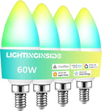 Smart E12 LED Bulbs 60W Equivalent RGBCW Candelabra Color Changing Light Bulbs