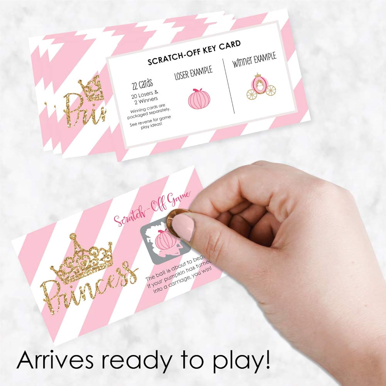 Big Dot of Happiness Little Princess Crown - Pink and Gold Princess Baby Shower or Birthday Party Game Scratch Off Cards - 22 Count