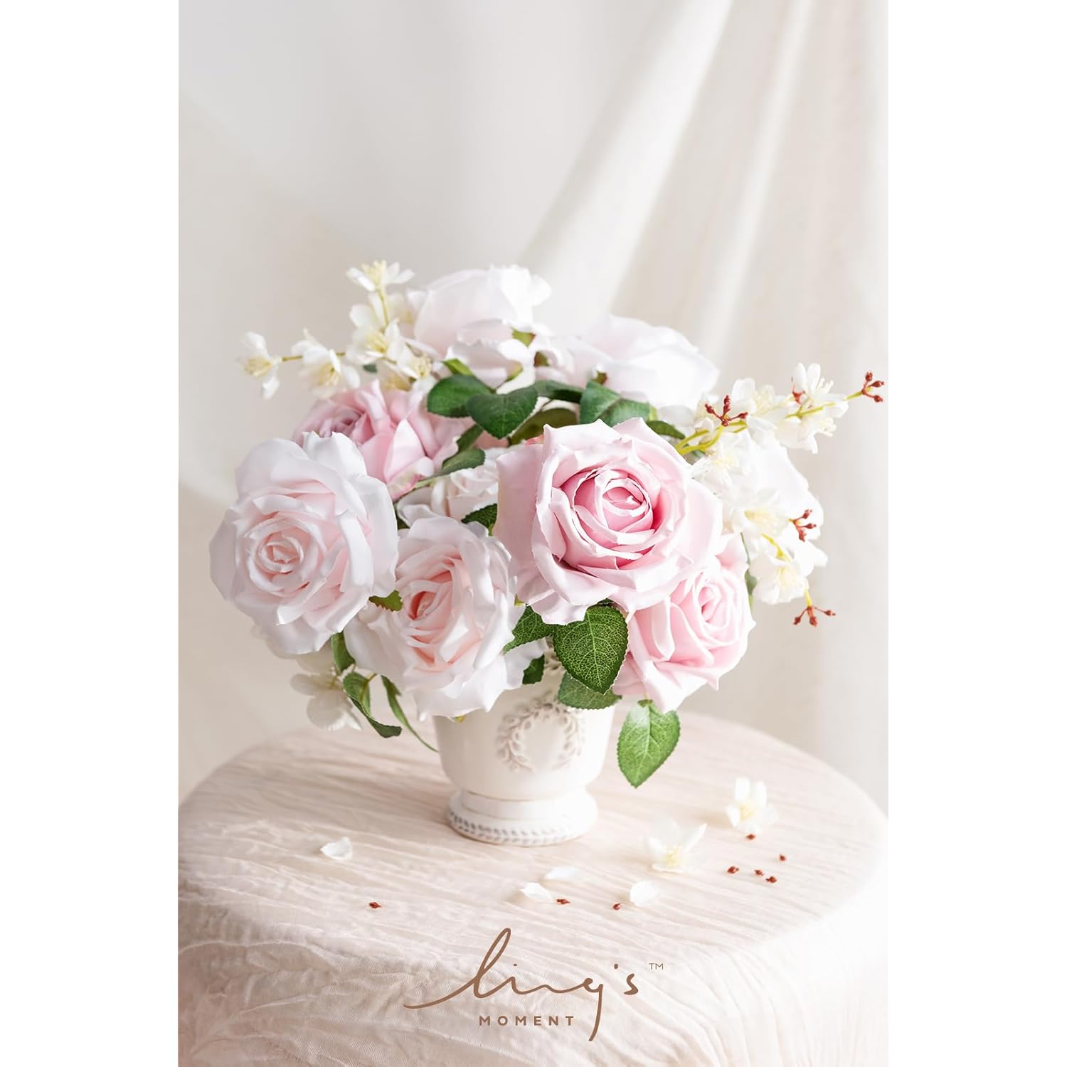 Artificial Flowers 16Pcs Blush Pink Silk Roses With Stems Real Look, 3.5" Fake Ombre Slate Pink Vendela Roses Bulk For Diy Wedding Bouquets Centerpieces Party Baby Shower Home Decoration