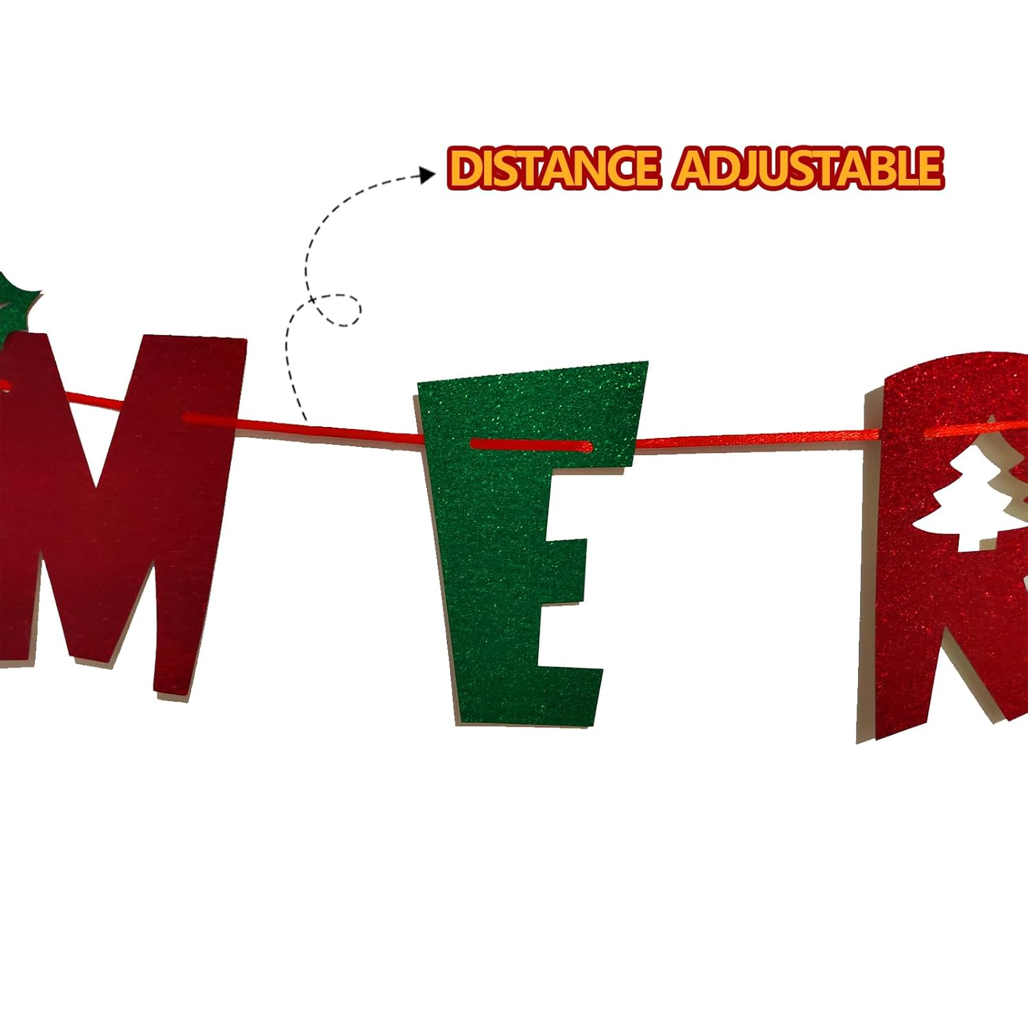 Merry Christmas Banner Glitter Red &Green Christmas Bunting Banner Sign For Xmas Decorations Indoor Christmas Home Wall Fireplace Mantel Décor
