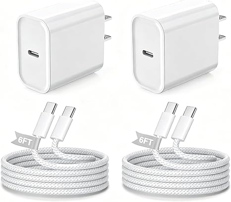2 Pack 20W USB C Fast Charger with 6FT USB C Cable MFi Certified for iPhone 17 16 15 Pro Max iPad Pro Air