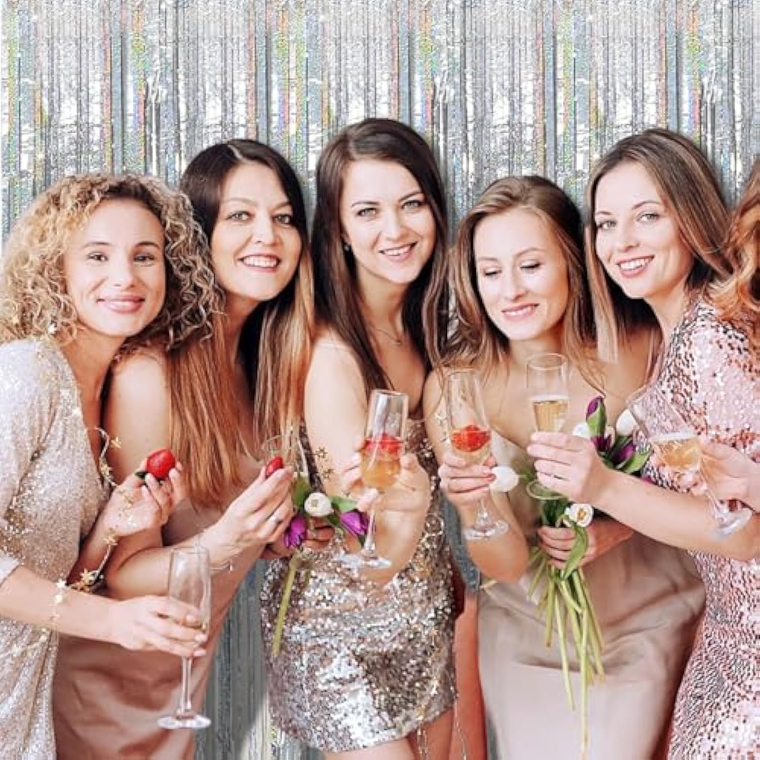 Tinsel Curtain Party Backdrop Silver Birthday Decorations 2 Packs Glitter Foil Fringe Decor Streamers Photo Booth For Christmas Wedding Halloween Graduation Decorations