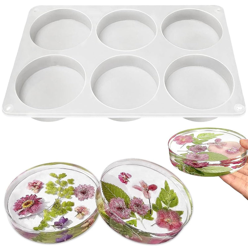 6-Cavity Deep Round Coaster Molds, 4 Inches Coaster Silicone Molds For Epoxy Resin, Coaster Resin Molds For Flower Bouquet Preservation