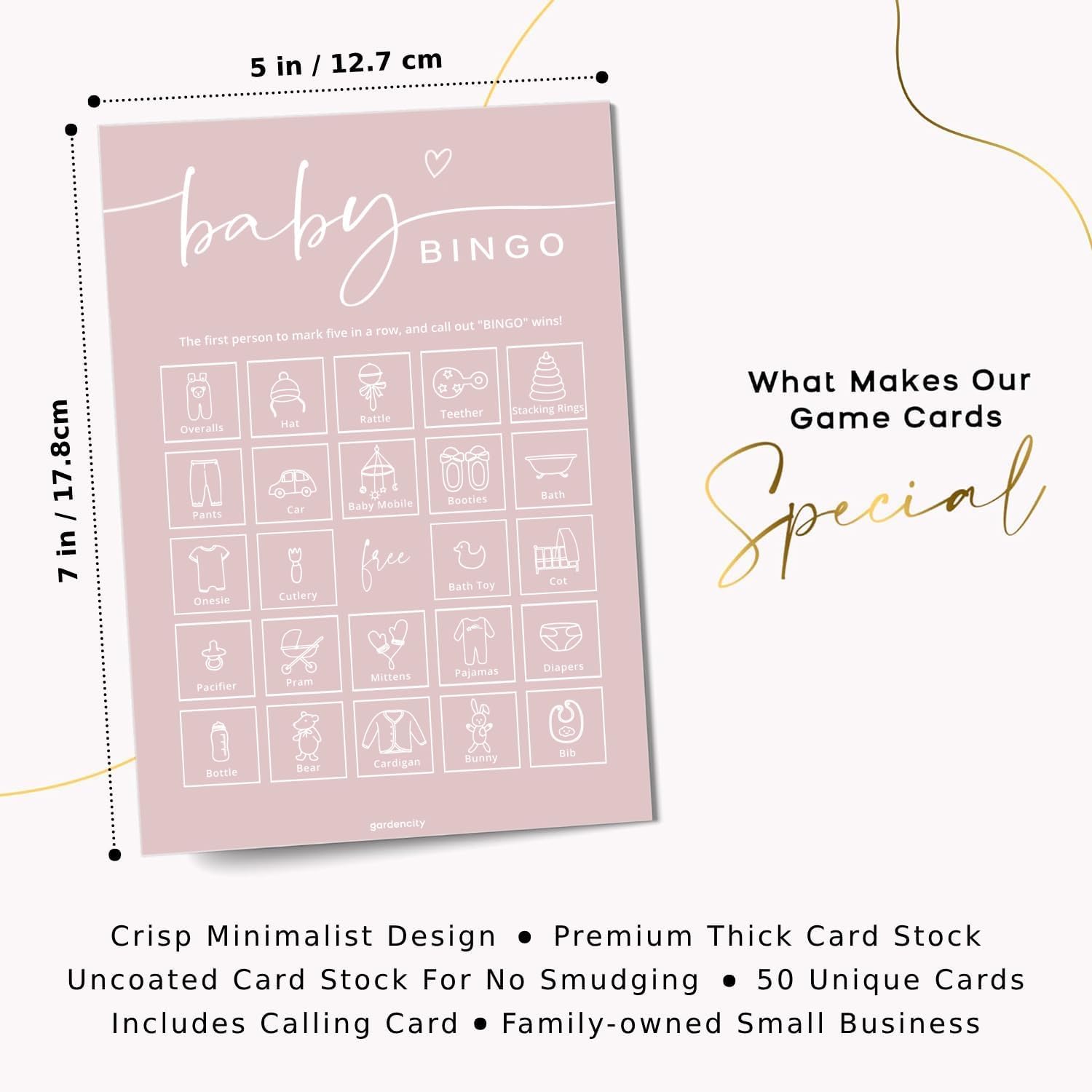 Baby Shower Bingo Game For Girl (50 Unique Cards), Pre-Filled Fun Baby Shower Game Activity, Perforated Calling Cards, Gender Neutral, Pink