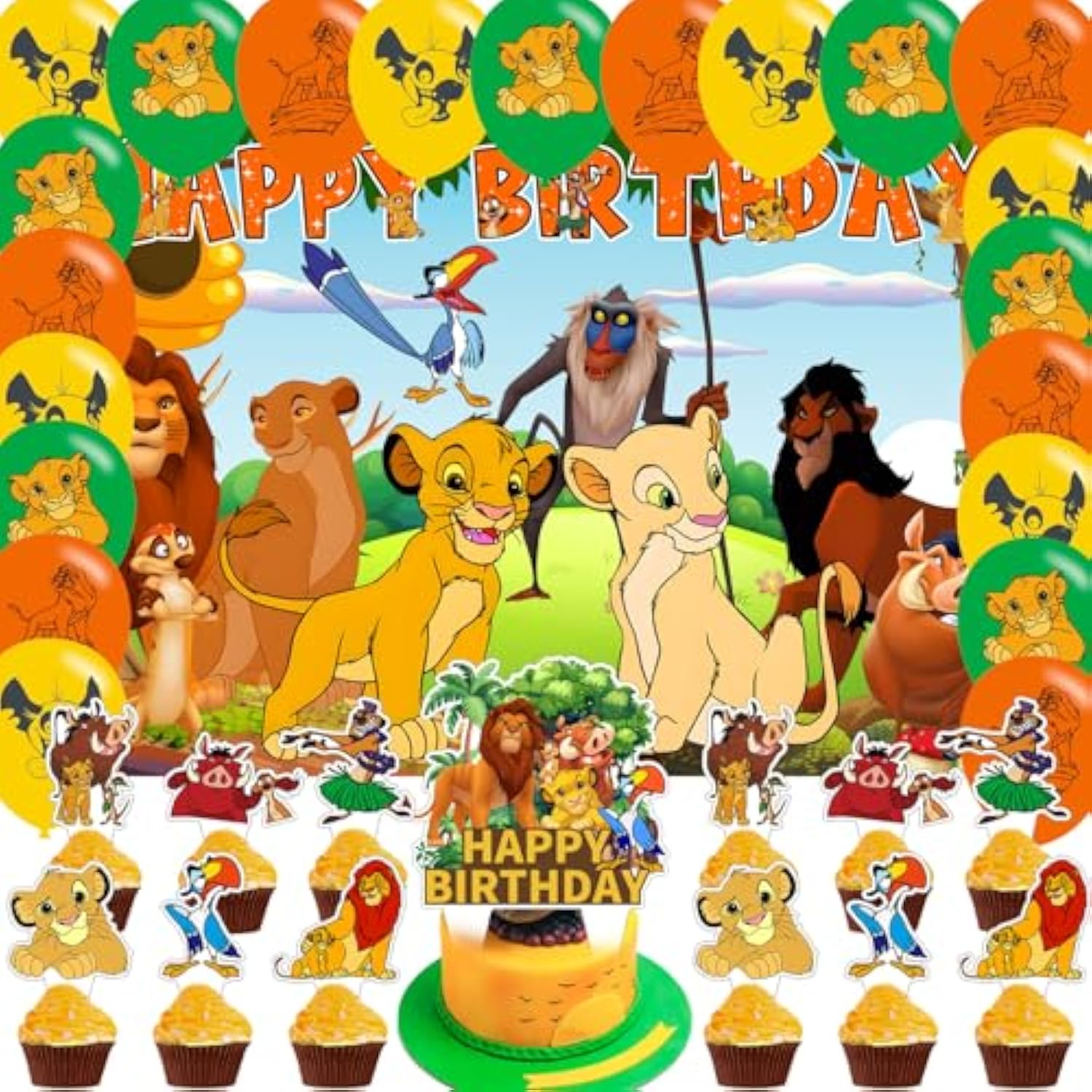 Lion Birthday Party Backdrop, Cartoon Lion Banner & Photo Props for 5x3Ft Party Decor