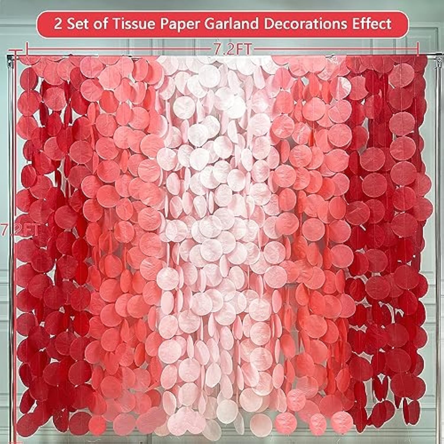 192 Ft Red Party Decorations Ombre Red Polka Dot Backdrop Streamer Tissue Paper Circle Dots Hanging Garland For Birthday Graduation Engagement Wedding Anniversary Valentines Holiday Hen Party Supplies