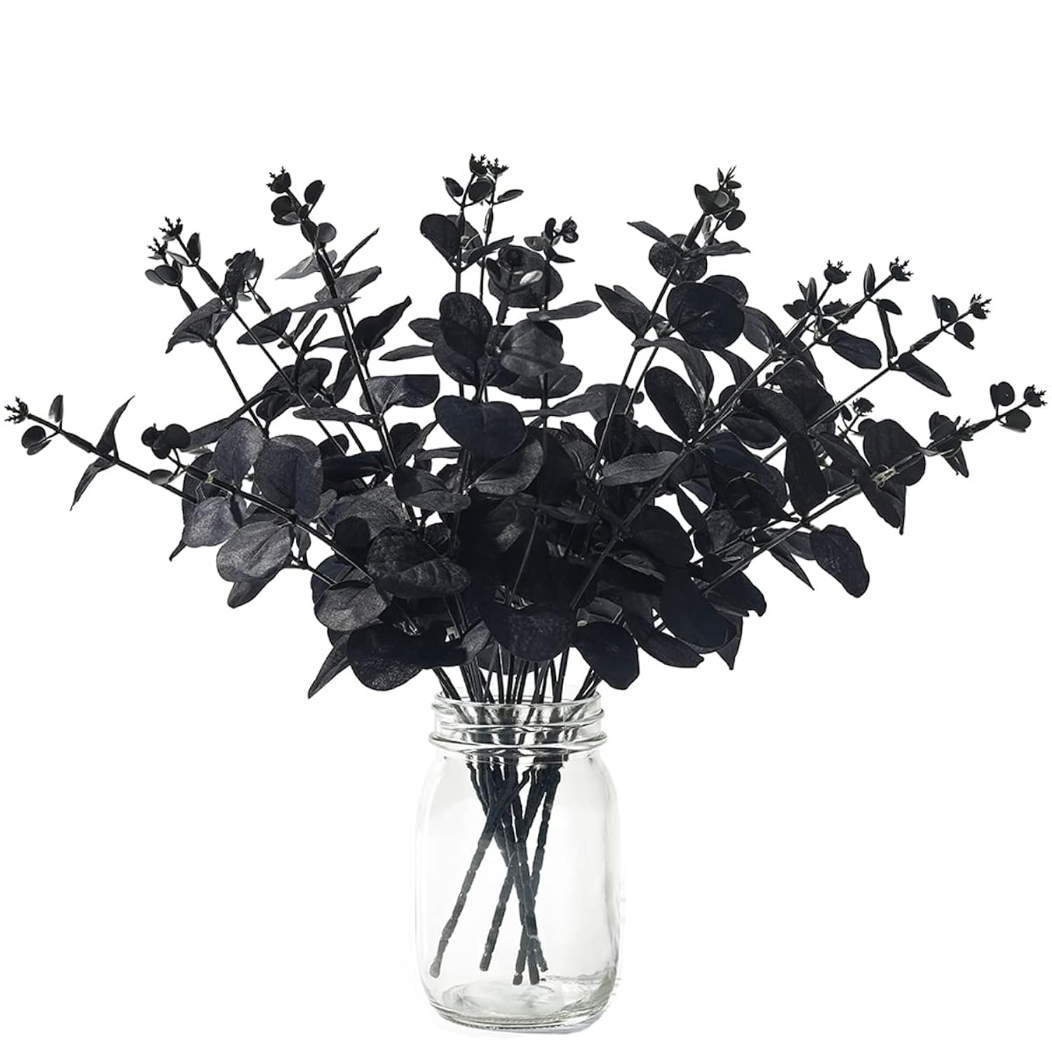 Black Eucalyptus Stems Leaves Branches Fake Flower Arrangement Farmhouse Home Bathroom Decor 6Pcs (Black)