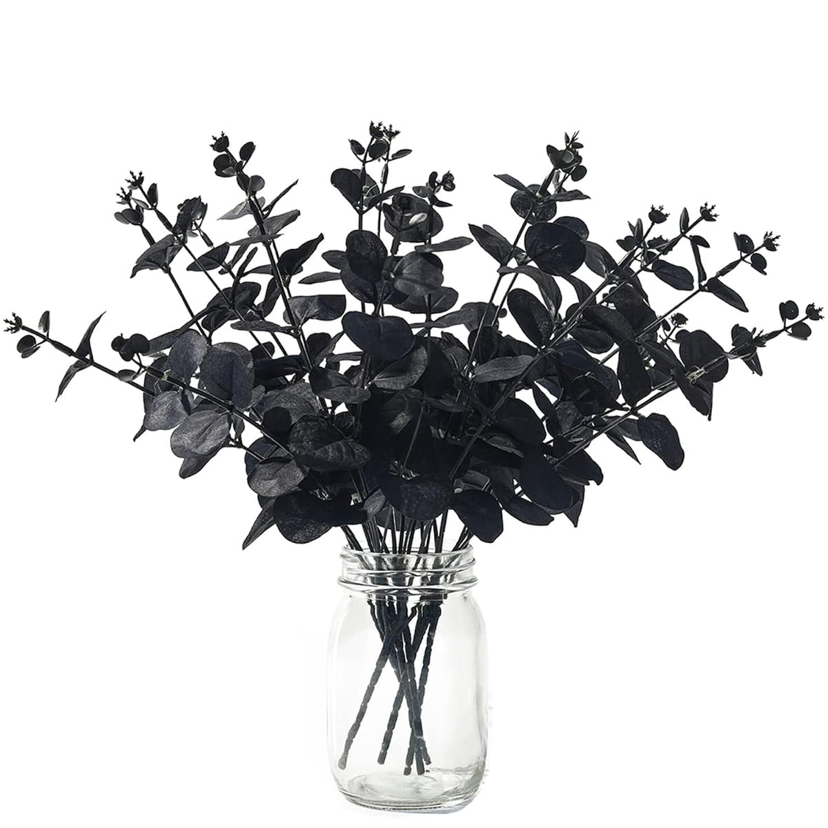 Black Eucalyptus Stems Leaves Branches Fake Flower Arrangement Farmhouse Home Bathroom Decor 6Pcs (Black)