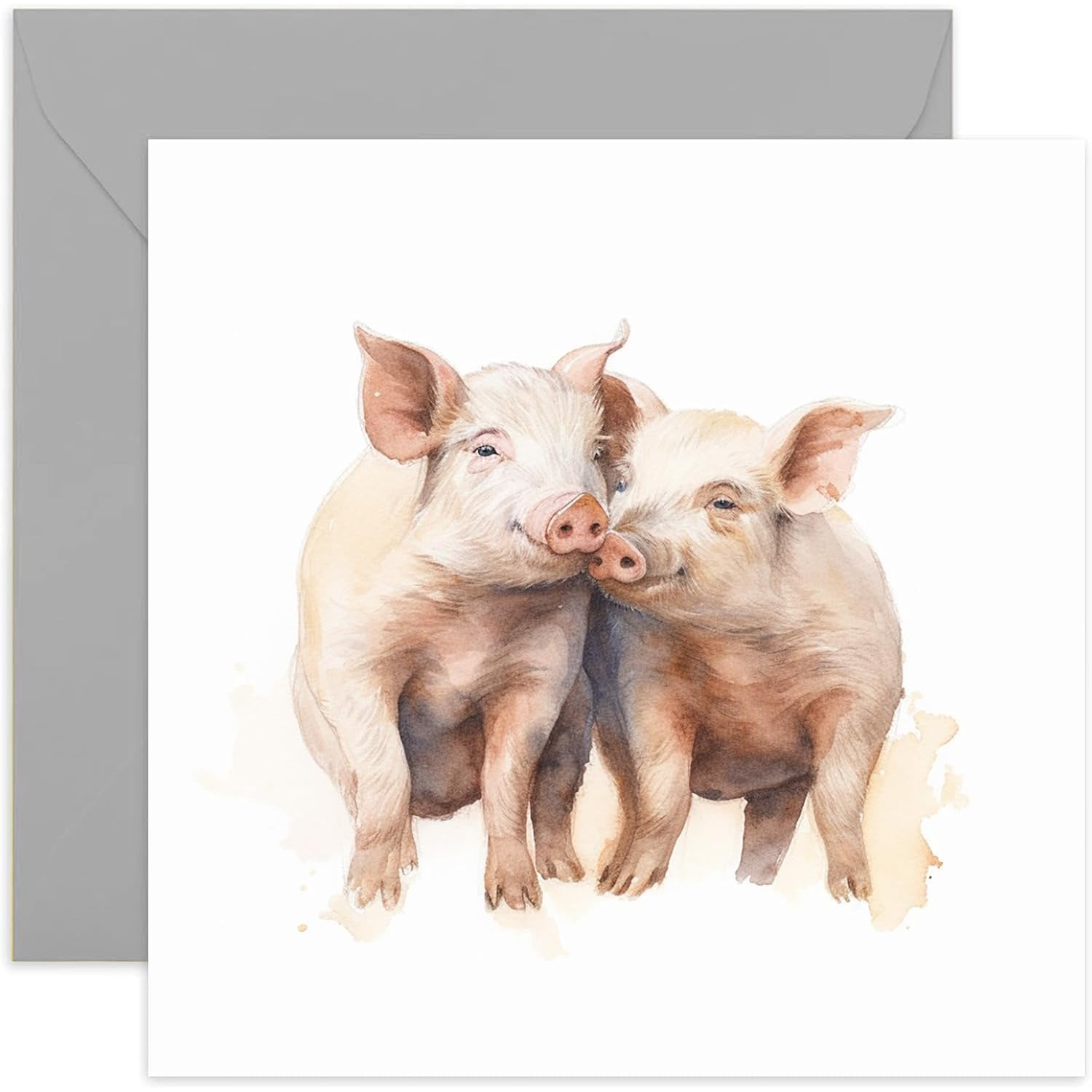 Old English Co. Watercolour Cute Pigs Greeting Card For Birthday - Cute Birthday Card For Mum, Nan, Her - Wildlife Art Pig Wedding Anniversary Card For Husband Wife | Blank Inside Envelope