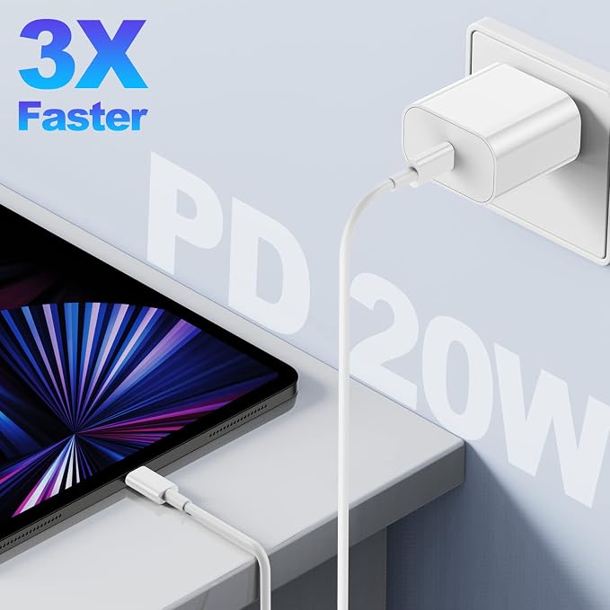 20W USB C Fast Charger with 6FT Type C to C Cable for iPhone Samsung iPad