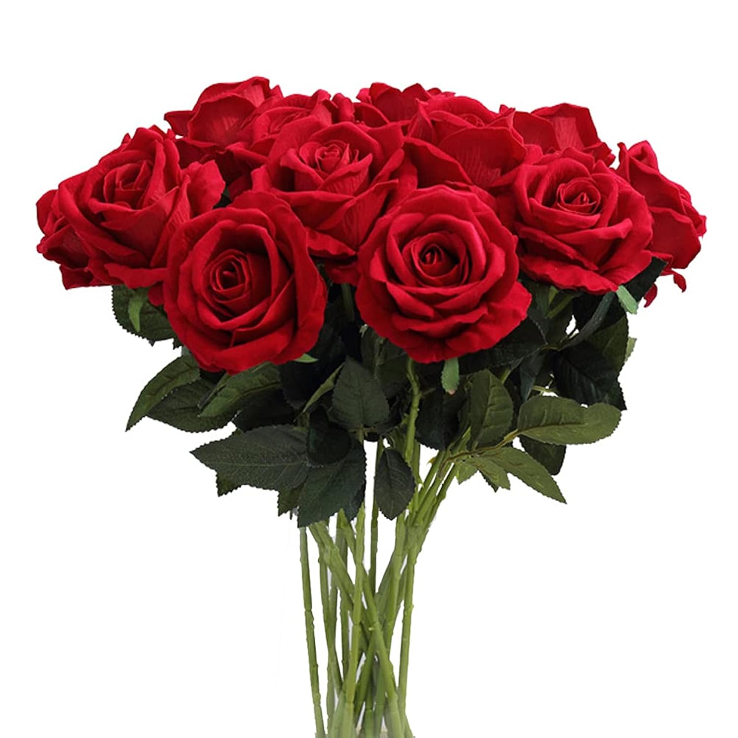 Artificial Flowers, Real Looking Blush Fake Rose Long Stem Silk Artificial Rose Flowers Home Decor For Bridal Wedding Bouquet, Centerpieces Birthday Flowers Party Garden Floral Arrangement Red