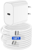 20W USB C Fast Charger with 10FT USB C to C Cable for iPhone 17 16 15 iPad Samsung