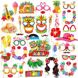 48Pcs Luau Photo Booth Props Hawaiian Tiki Party Decorations Hawaiian Themed Party Supplies Tropical Party Favors Photo Booth For Summer Pool Beach Birthday Wedding Baby Shower Supplies