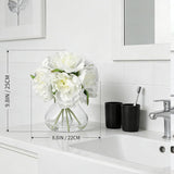 White Peonies Artificial Flowers With Glass Vase, Silk Faux Peony Flower Arrangement With Faux Water, Fake Flowers In Vase For Table Centerpieces, Shelf Bathroom Decor, Home & Wedding Decoration