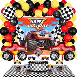 83 Pcs Truck Birthday Party Supplies – Includes Backdrop, 72 Balloons, Table Cover & Cupcake Toppers