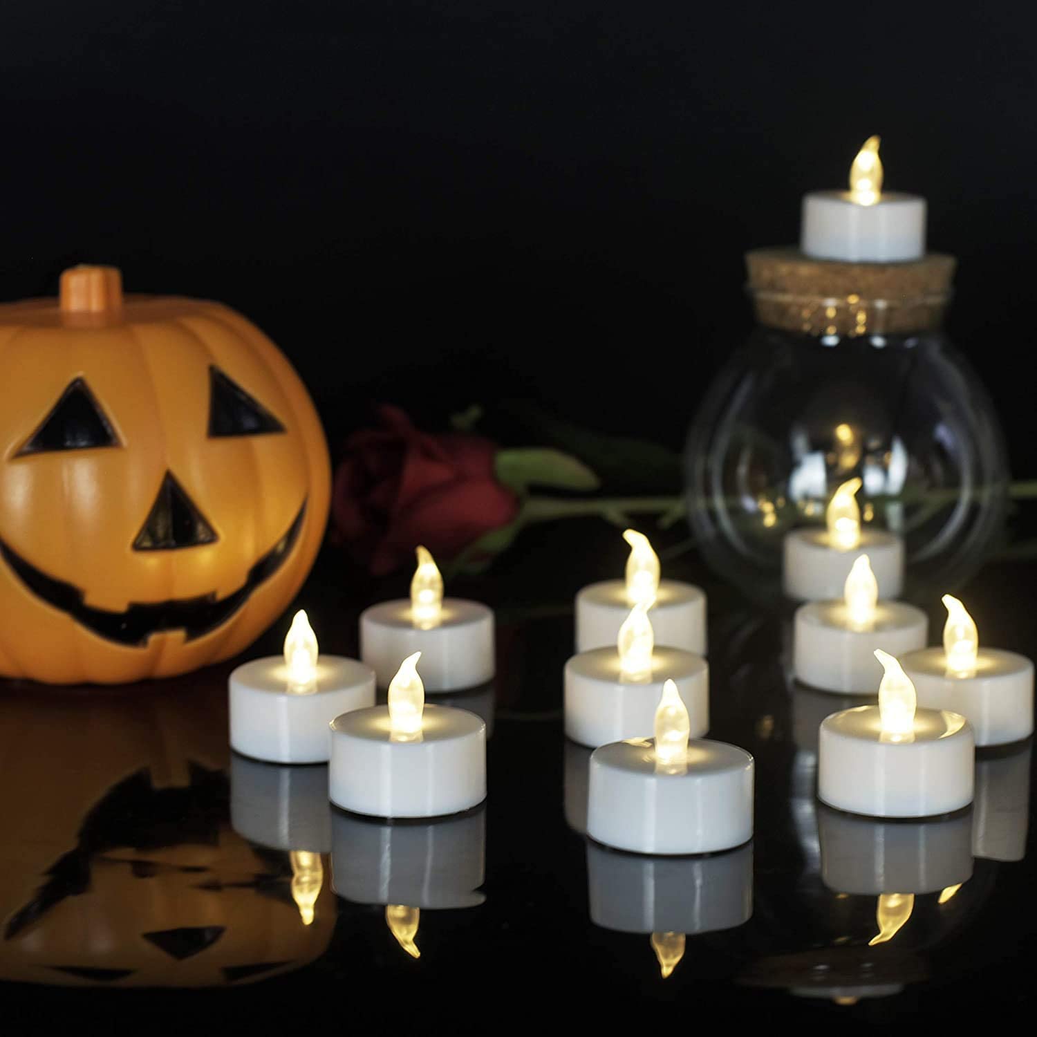 Battery Operated Flameless Tea Lights: 24Pack Led Electric Candles Lamp Realistic And Bright Flickering Holiday Gift Long Lasting For Birthday Wedding Party Home Decoration (Warm White)