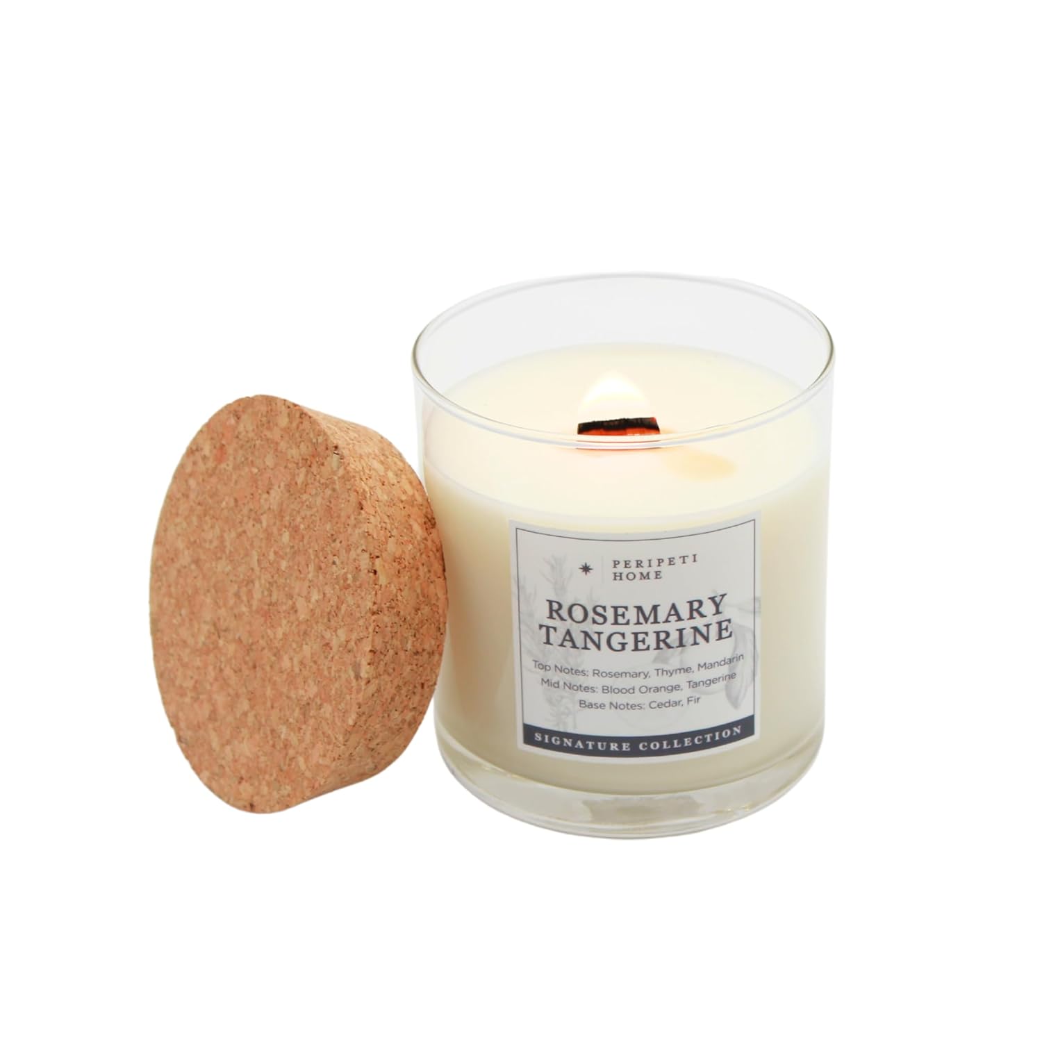 Peripeti Home Rosemary + Tangerine Scented Candle - Wooden Wick, 8.5Oz Natural Soy Wax For Energizing Aromatherapy - Long-Lasting Citrus & Herbal Fragrance For Home Or Spa